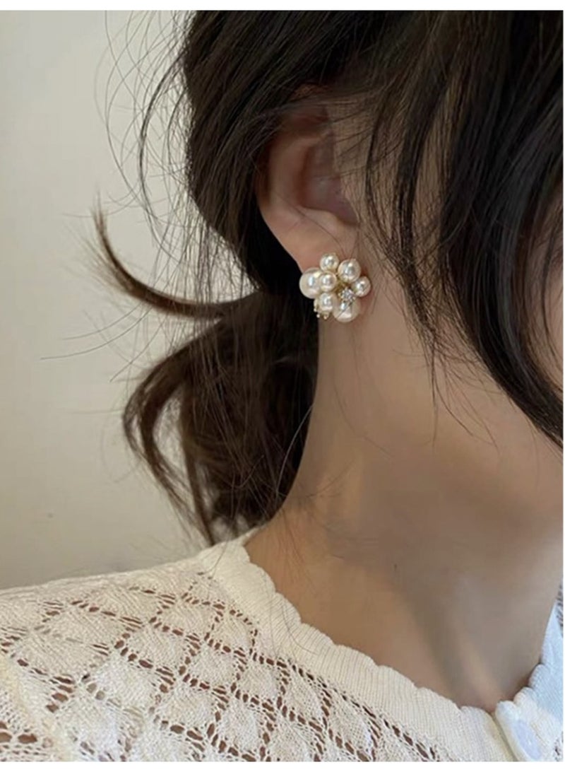 ڤيا أقراط لؤلؤية نسائية فاخرة بتصميم عنقودي راقٍ - Image 2